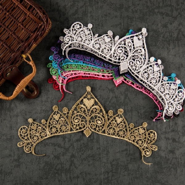 Metal Thread gold lace crown flower embroidery Lace applique Fabric Sewing Trim costumes Applique Lace patch