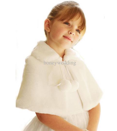 Ivory / White Flower Girls Wedding Party Wraps In Stock Cheap Faux Fur Fall Winter Capes / Shrugs / Shawls / Boleros Hot