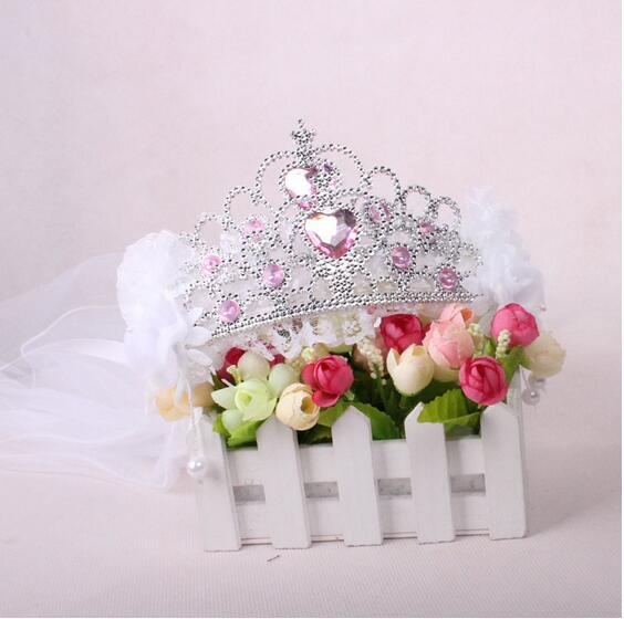 Cheapest!!!2017 Bling Bling Shiny Girls Crowns&Tiaras With Veils Children's Wreath Bridal Headpieces For Birthday Party, 5 Color