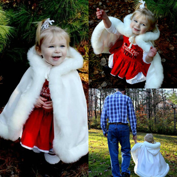 Free Shipping Lovely Warm Hooded Girl Pink Satin Flower Girl Wedding Cloak With Faux Fur Trim Floor Length Winter Kid Long Wraps Jacket