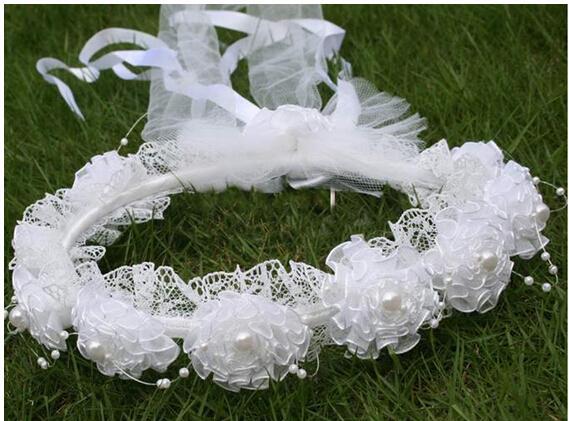 White Fashion Cute Kids Lace Flowers Girls Wreath Headband Floral Crown Hairbands Travel Wedding Girls Headwear Floral Hairbands Tiara Crown