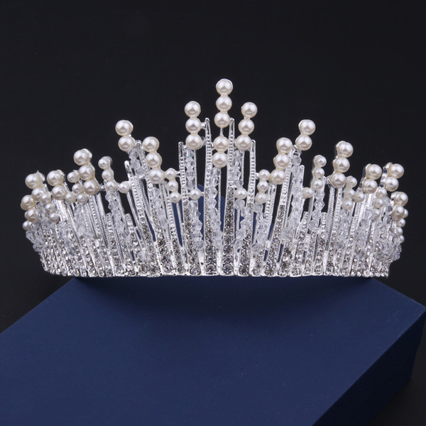 Korean diamond princess pearl Crown hair bride married crown studio with makeup, hair accessories