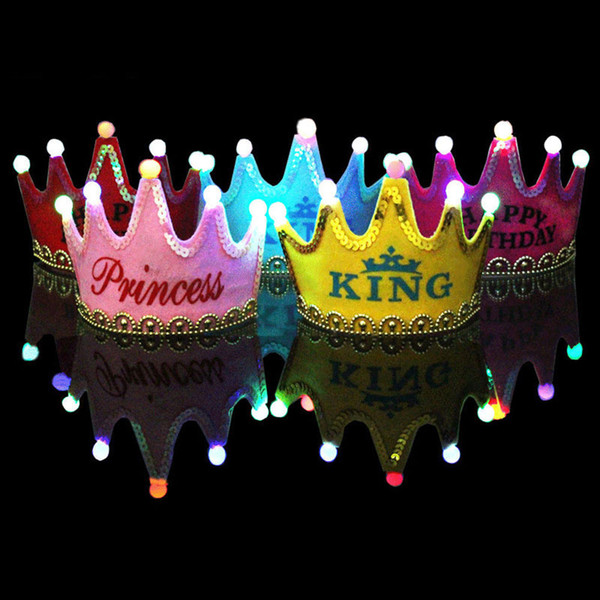 LED Light up Birthday Hat Tiaras Princess King Happy Birthday Crown Cap Headband Christmas Party Decor Headband Without Battery