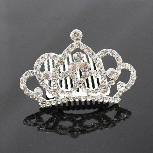 Kids Girls Crystal Headpieces Princess Crystal Crown Tiaras Bridal Wedding Jewelry Silver Plated Full Crystal Hair Combs