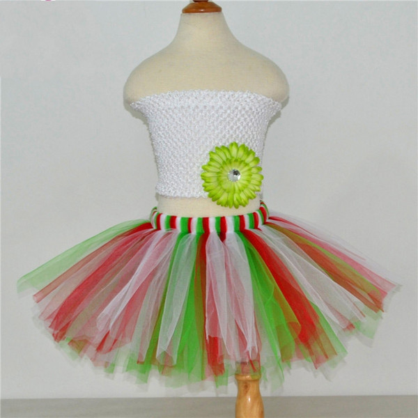2017 Christmas Girls Tutu Skirt in White & Red & Green Color In stock Birthday Tutu Skirt for Little Girls Real Picture Toddler Party Tutu