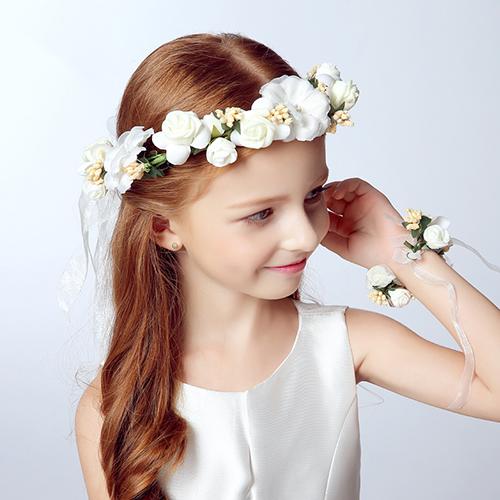 2018 White and Pink Hot Wedding Beach Bridal Girl Wreath+Wristband Flower Crown Floral Headband Rettan Garland Hawaii Flower Headpieces