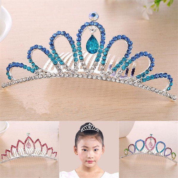 Children Baby Girls Rhinestone Tiara Headdress Kids Hair Jewelry Princess Crown Hair Combs Headear Wedding Accessories Girls Head Pieces