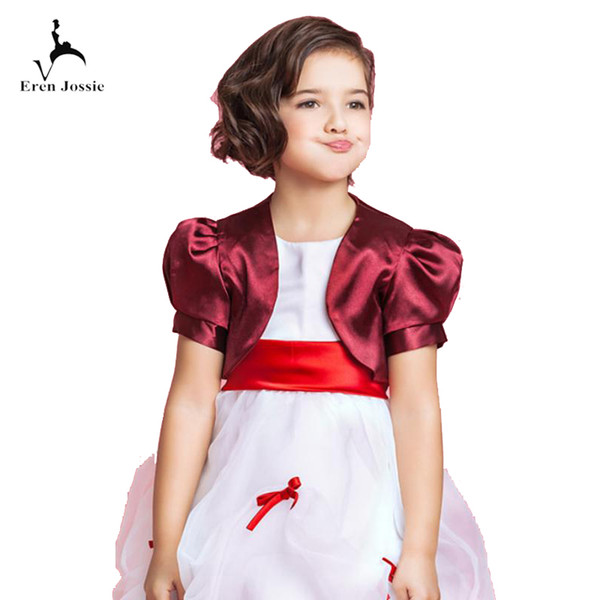 Eren Jossie 2019 New Arrival Girl's Short Sleeve Jacket for Wedding Party Formal Satin Short Bolero Free Custom Made