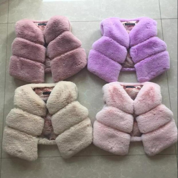 Christmas New Arrival Girls Faux Fur Outerwear 2019 Winter Thick Warm Faux Fur Girls Vests V-Neck Short Fur Colorful Vest & Waistcoats