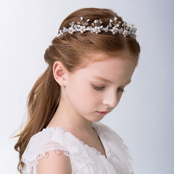 2018 Vintage Pearls Crystals Flower Girls Crowns Cheap Beautiful Little Girl Pageant Crown Fashion Christmas Gifts C05