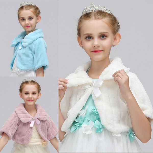 Blush Girls Winter Coat Princess Half Sleeve Bowknot Girls Faux Fur Cape Cloak Wedding Shawl Cape For Girls Tippet Kids Jacket Birthday