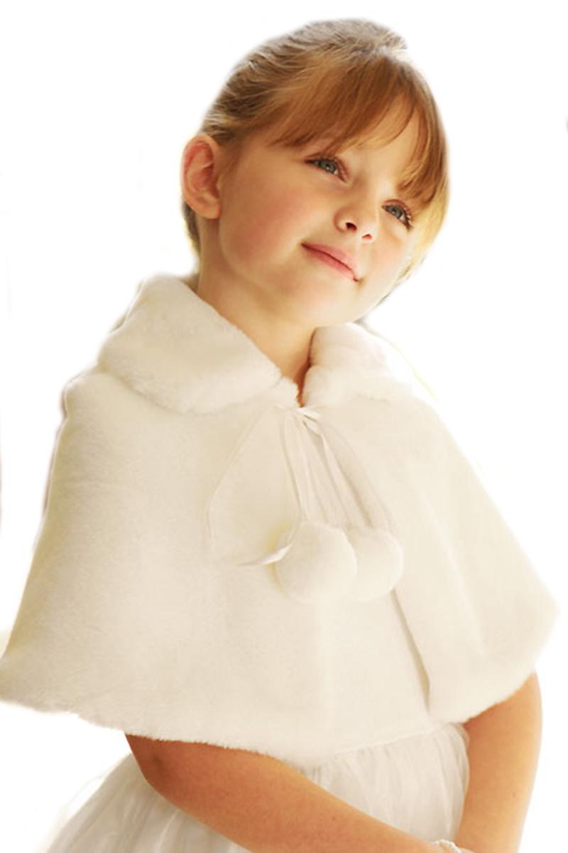 Ivory White Wedding Party Flower Girl faux fur stole Wraps Cap