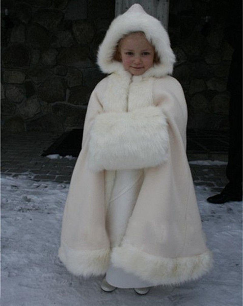 2019 Newest Wedding Flower Girls Capes Wedding Party Flower Girl faux fur stole Ivory Wraps Cap Christmas Girl Wraps Children