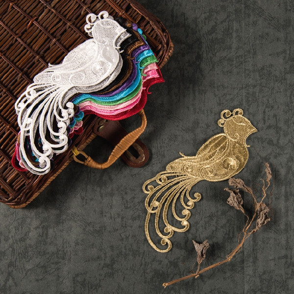 Metal Thread gold lace birds embroidery Lace applique Fabric Sewing Trim costumes Applique Lace patch H013