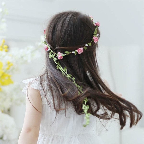 Cheap Girls Head Pieces Hair Flower Floral kids headdress garland holiday Rattan flower with a long tail for boho wedding studio photography