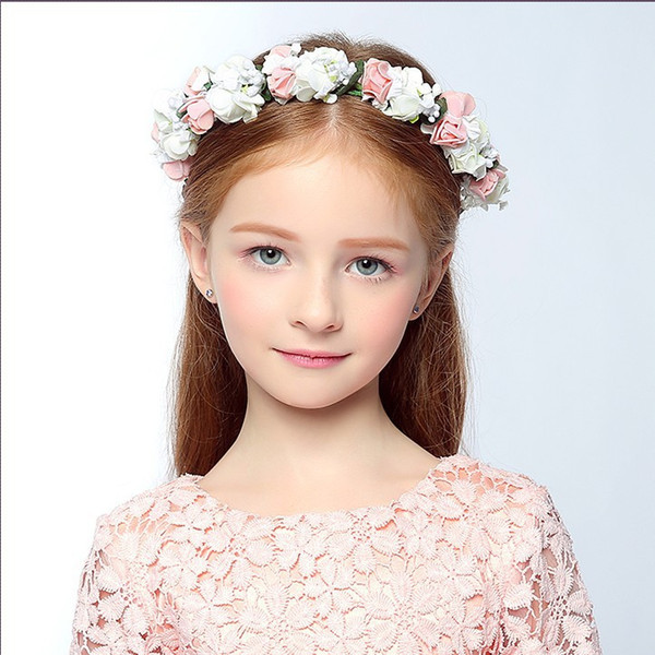 Beauty Children's Girls wreath headdress performance headband baby princess hair band flower headpieces double-layer half-ring wreath 2017