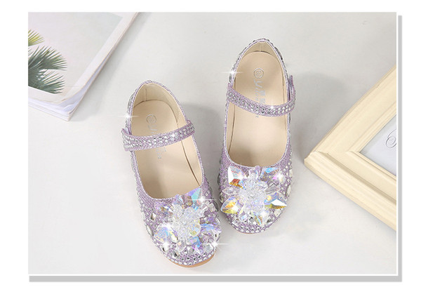 Purple Shiny Cinderella Crystal Shoes Designer Fashion Luxury Brand Girl Shoes Designer Shoes Full Diamond Kids Formal Wear Free Shipping
