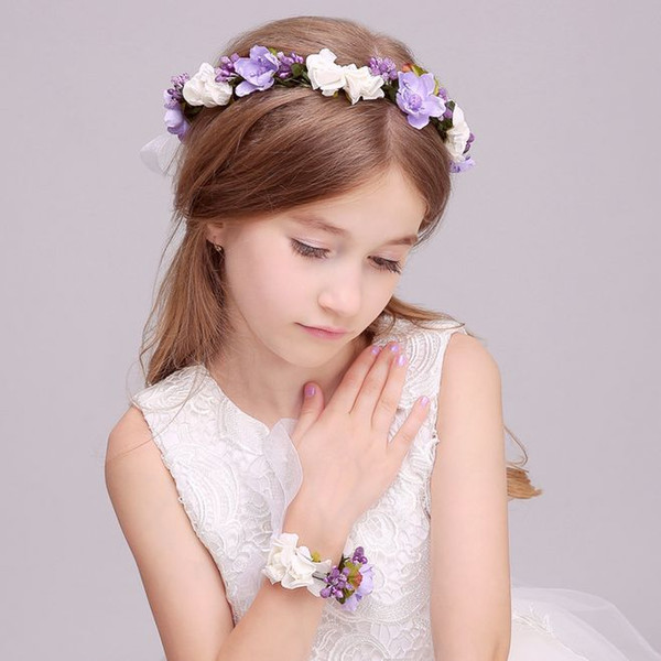 Wedding party High Quality bridesmaid hand wreaths Princess hand/Head wreaths Princess Head Bands ribbon Children Girl Rose