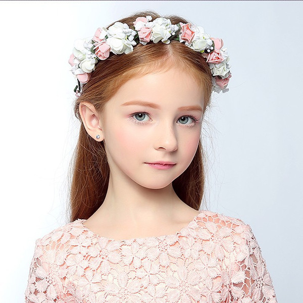 Cute Pretty Floral Flowers Girl Garland Headwear Wreaths Crown Girls' Head Piece Headband Accessories Wedding Tiara for Flower Girl