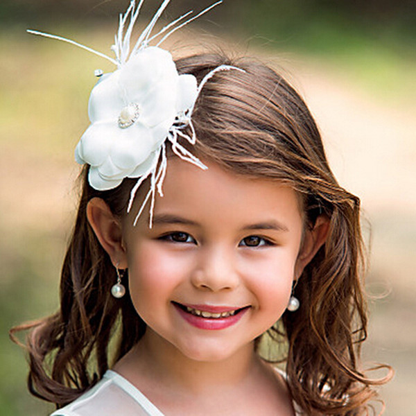 Beautiful Flower Girls Head Pieces White Flowers Floral Beaded Feather Formal Hear Wear Kids' Party Pageant Head Accessories Cheap