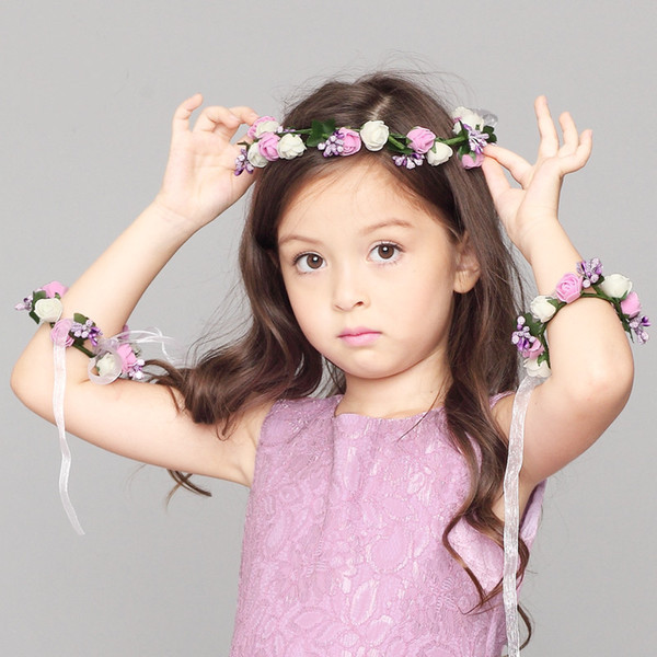 Beautiful Headband Christmas Gift Wedding Floral Garland Flower Crown Flower Girl Headband Wreath Wristband