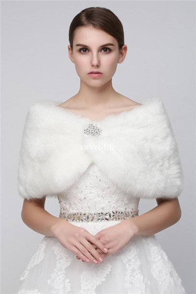 Custom Made 2022Cheap Faux Fur Long Shrug Cape Stole Wrap For Wedding with Long Sleeve Free Size Bridal Prom Evening WHITE IVORY Bolero