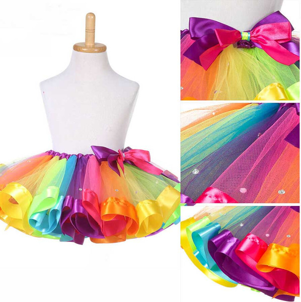 2017 real pic girl colorful skirt rainbow poncho kids performance/dance/party/stage dress short skirt yarn children gown