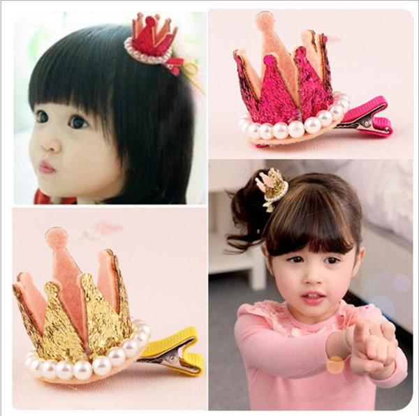 Hot Selling 2017 Baby Hair Pearl Leather Children Crown Tiaras Hair Clips Head Pieces Hair Accessories