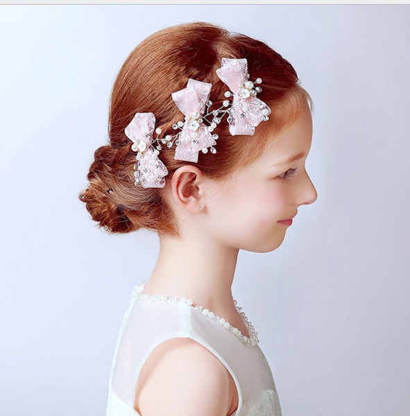3pcs Children's Princess Accessories Bowknot Barrettes Headwear Crown Flowers Wedding Bridal Gowns Garlands Girls' Birthday Performance
