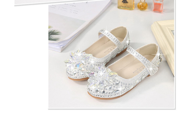 White Shiny Cinderella Crystal Shoes Designer Fashion Luxury Brand Girl Shoes Designer Shoes Full Diamond Kids Formal Wear Free Shipping