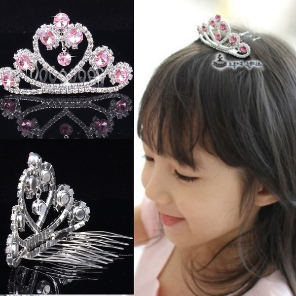 Princess Headpieces Tiaras Girls Crystal Tiaras Crowns Love Heart Girls Baby Kids Wedding Party Hair Accessories Hair Comb