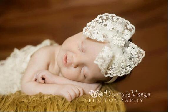 hot sale baby headhand lace pearls big bow cheap girls' head pieces for toddler free shipping
