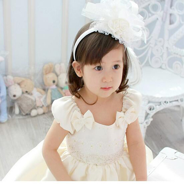 2017 Kids Formal Accessories Pink Flower Ring Girl's Head Pieces Hand-made Lace Decorations Evening Dress Kids