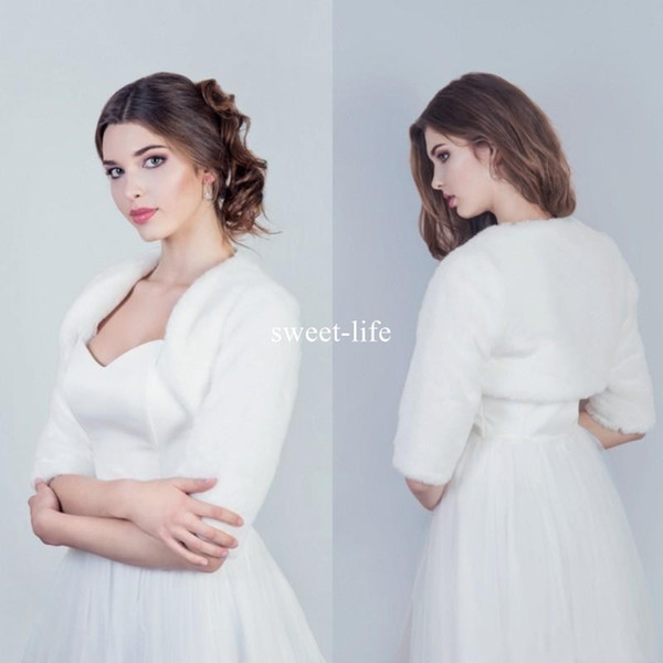 Wholesale Winter White Bridal Wraps Christmas Hooded Cloak Wedding Capes Halloween Half Sleeve Fur Jacket Bridesmaid Bolero Shawl