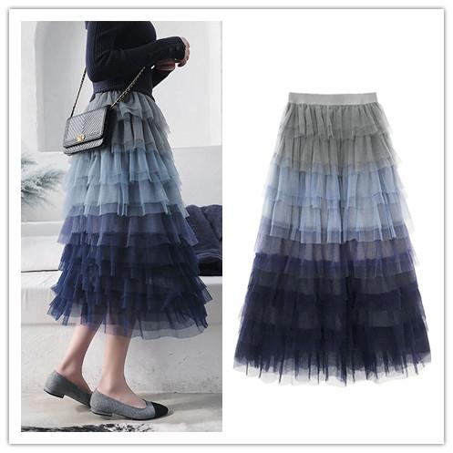 Starry sky romantic a-line gradient gauze skirt high-waisted cake skirt full-length skirt 2019