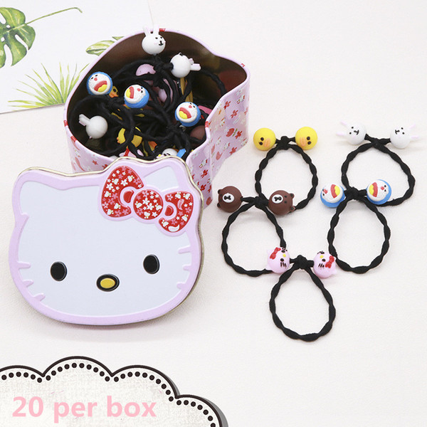 Little girl headdress boxed cartoon hair ring hair rope tie hair soft rubber rubber band headdress 20 per box