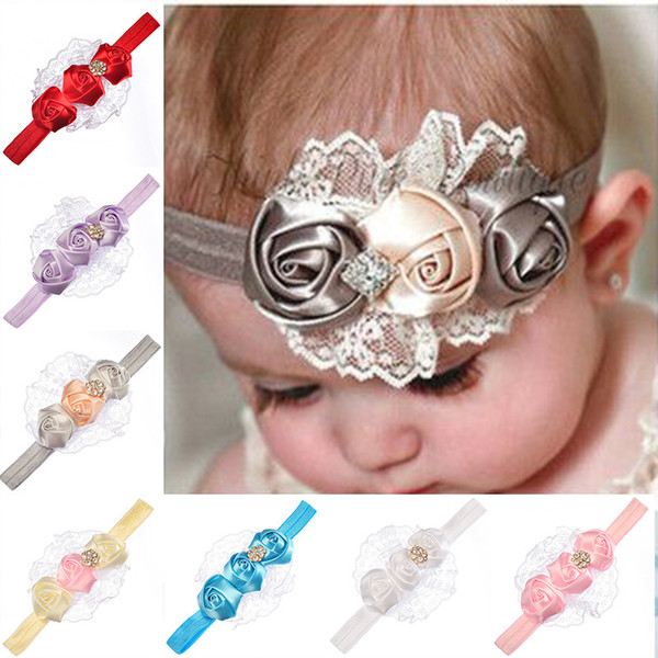 Hair Bands Accessories Baby Kids Girls Toddler Newborn Lace Sunflower Two Rose Flowers Pearl Rhinestone Hairband Headband