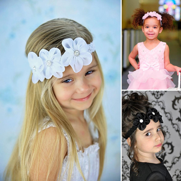 New Arrival 2018 Little Girls' Head Pieces Lace Band Chiffon Flowers Elastic Headband Kids' Accessories Baby Hair