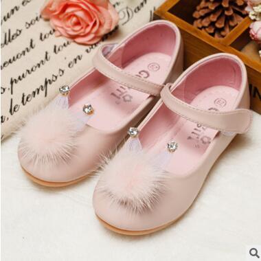 2017 Cute GG children's shoes with cony hair single shoes girls Flower single shoes size 18-34 pink/beige mix order free shipping