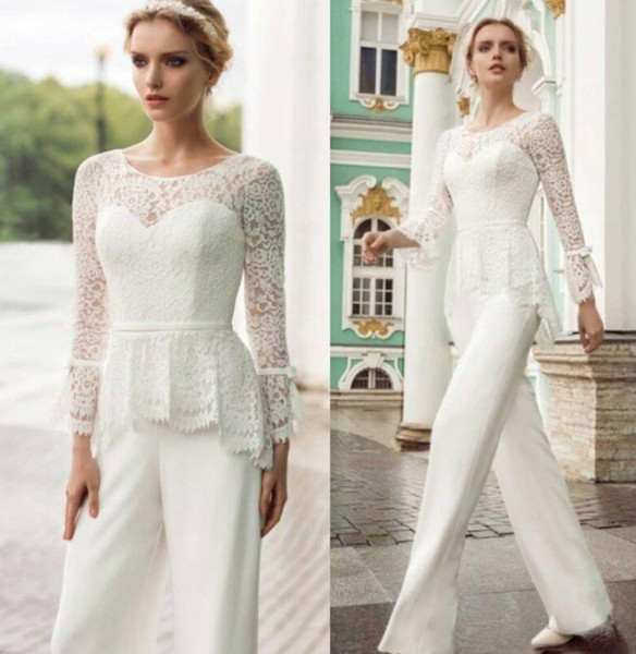 White Mother 's Pants Suit With Lace Up Long sleeves Sash Ribbon Floor Length Jumpsuit Wedding Guest dresses Formal Evening Party Wears