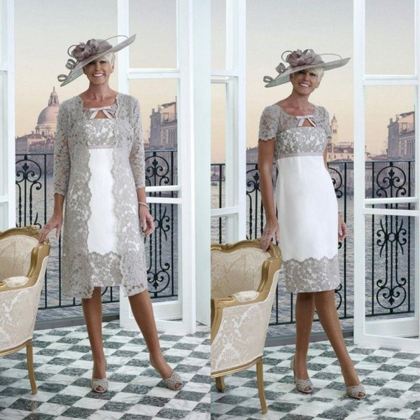 Eleagnt Plus Size Mother of The Bride Dresses with Lace Jacket Tea Length Short Sleeves Wedding Guest Dresses