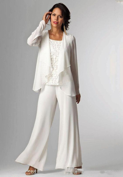 Elegant Chiffon Lady Pants Suits Mother of The Bride Groom With Jacket Plus Size Women Party Dresses Trouser Suit BA5522