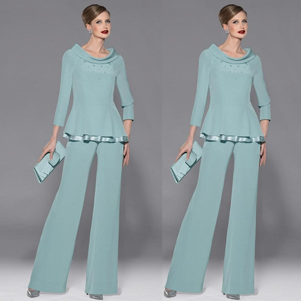 Elegant Mother's Suit Beaded Mother Of The Bride Pant Suits Two Pieces Plus Size Formal Wear Wedding Guest Party Dress