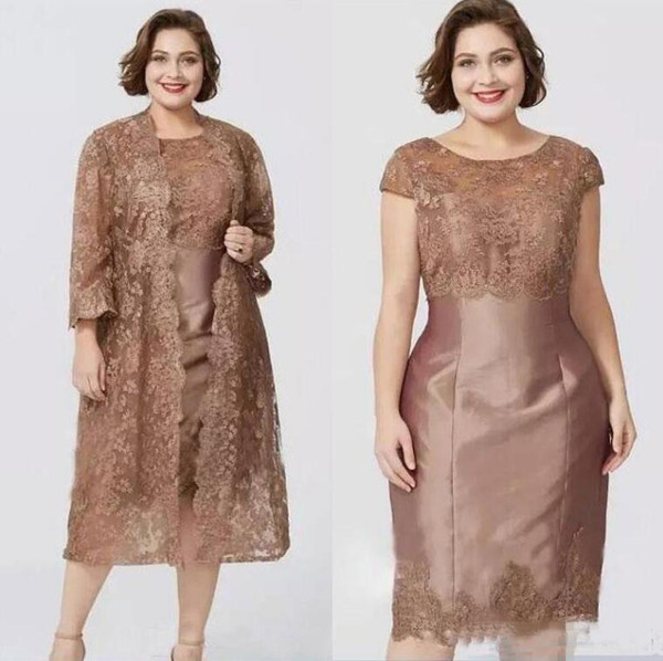 Two Pieces Formal Party Wear Short Mothers Dress Suits Plus Size Women Evening Dress Knee Length with Lace Jacket