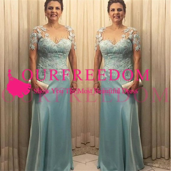 Vintage Plus Size Sage Mother of the Bride Jewel Neck Short Sleeves Casual Clothes for Ladies Cheap Mother Of The Bride Applique Dress