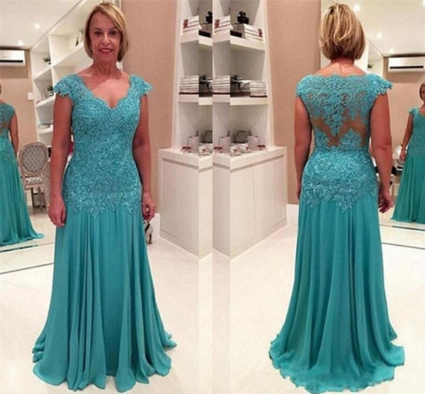 Plus Size Mother of the Bride Dresses Vestidos Madre De La Novia V- Neck Blue With Appliques Chiffon Long Evening Dresses