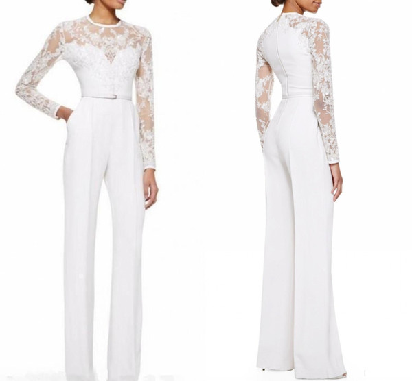 Custom Made New White Mother Of The Bride Pant Suits Jumpsuit With Long Sleeves Lace Embellished Women Formal Evening Wear