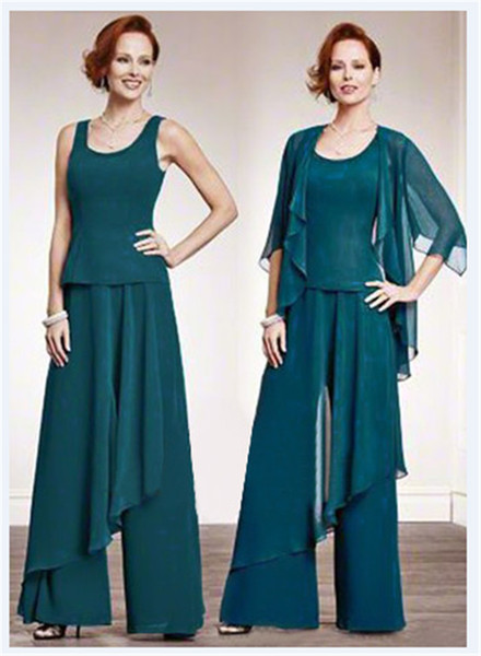 Turquoise Formal Women Mother Pants Suits Mother of The Bride Pant Suits Office Business Lady Jacket For Wedding Party Bridal Evening Wear