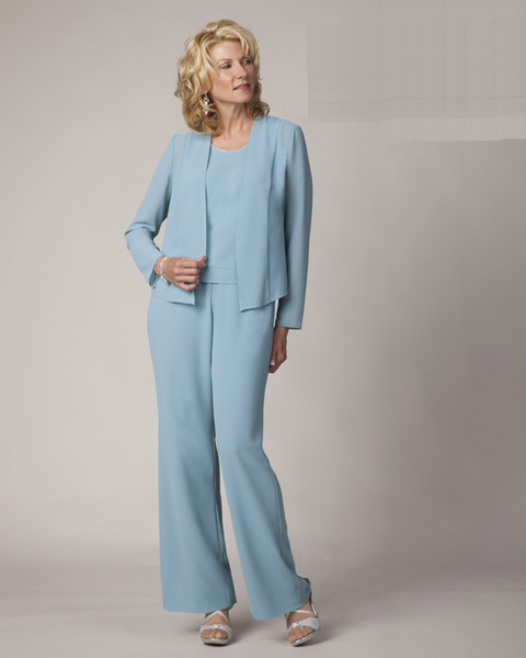 Light Blue Mother Of The Bride Pant Suits Elegant Formal Evening Dresses Plus Size Simple dress AE5217