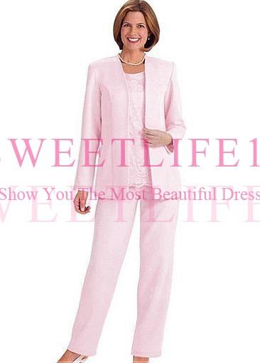 Pink Long Sleee Mother Of The Bride Dresses Suits With Jacket Floor Length Satin Mother Of The Brde Outfits Custom Made Hot Sale